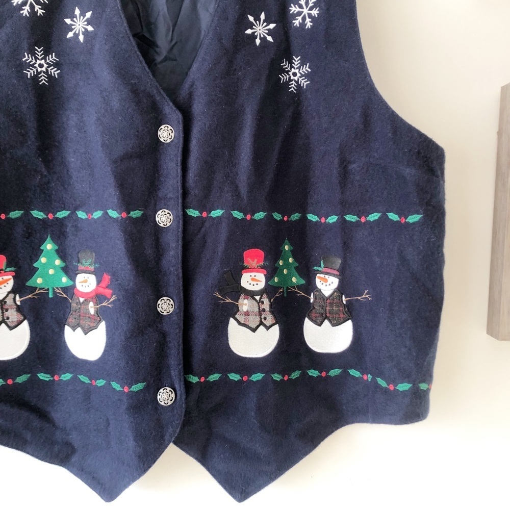 Karen Scott Vintage Christmas Snowman Navy Blue Felt Vest 2X Plus Size Winter - Picture 10 of 13